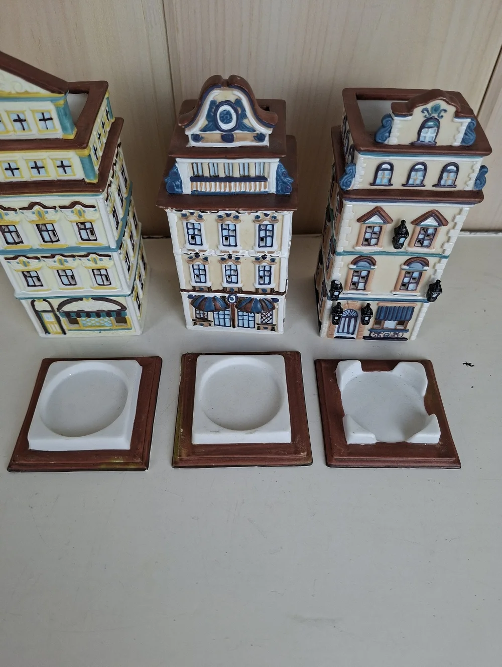 Lot Of 3 Partylite Cafe Tealight Ceramic House Candle Holder Handpainted - Picture 4 of 12